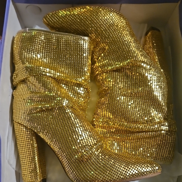 Liliana Gold Sequin Heeled Boots - Picture 4 of 11